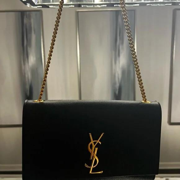 Saint Laurent YSL Black Kate Medium Flap Purse - In Grain De Poudre - Picture 15 of 17